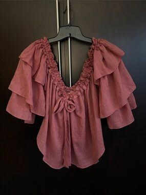 Misa Los Angeles Ruffled Tie-Front Blouse in Mauve Women’s size S